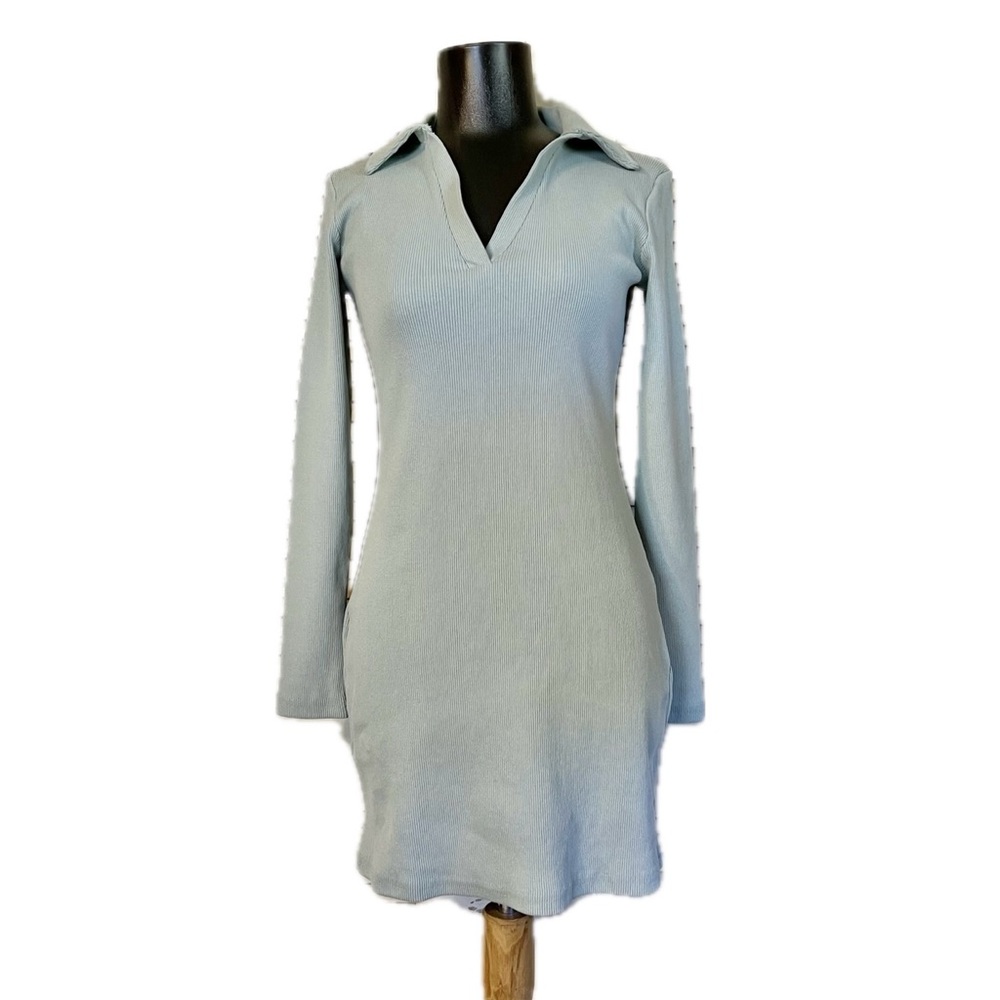 Nasty Gal Sage V Neck Collar Ribbed Dress